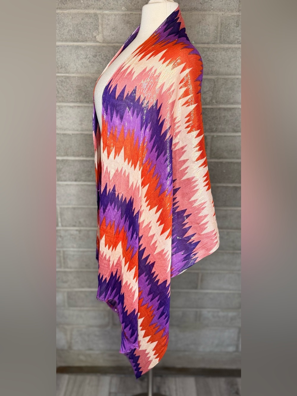 Open-Front Zigzag Knit Cardigan in Purple, Pink & Orange